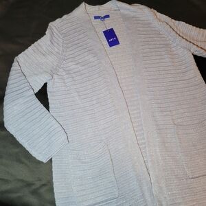 Apt. 9 Women's XXL Knit Cardigan Pockets Open Front Light Slate Blue Gray Long